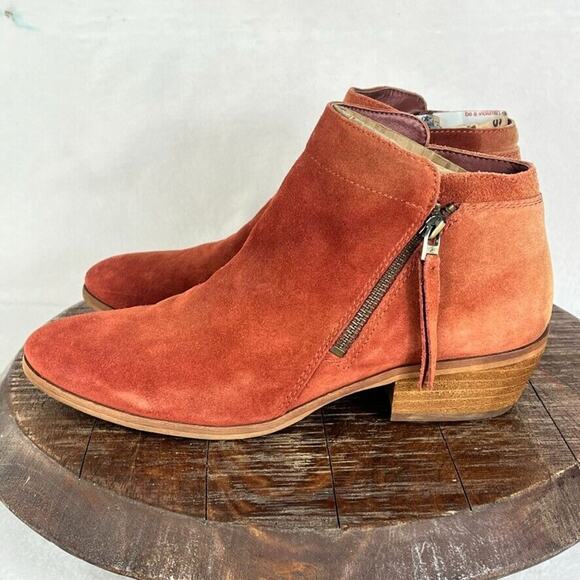 Sam Edelman Booties Womens 9 Packer Rust Suede Leather Stacked Heel Ankle - Picture 2 of 13